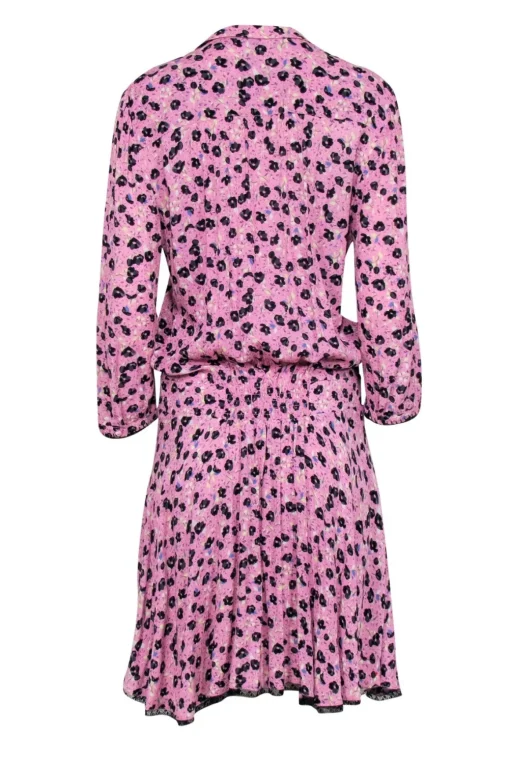 Zadig & Voltaire - Lilac Drop Waist Dress w/ Black Floral Print & Collar Sz L