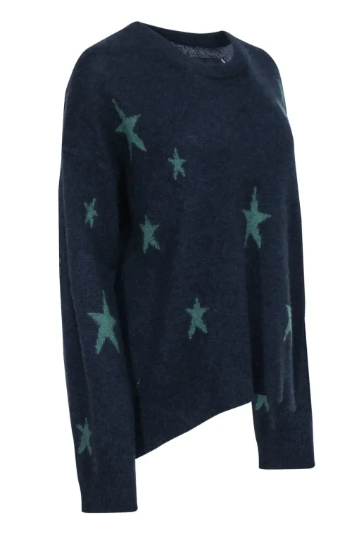 Zadig & Voltaire - Navy Cashmere Sweater w/ Green Stars Sz L