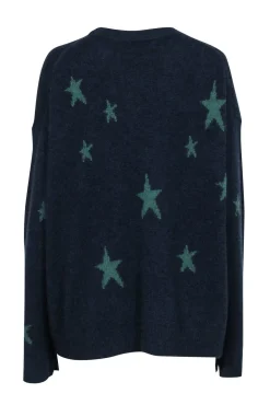 Zadig & Voltaire - Navy Cashmere Sweater w/ Green Stars Sz L