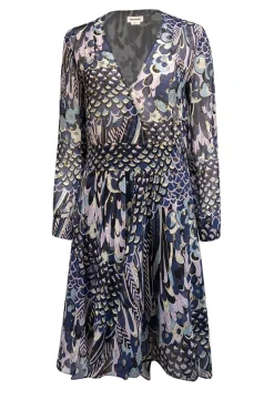 Zadig & Voltaire - Navy Mixed Print Silk Dress w/ Metallic Clip Dots Sz S
