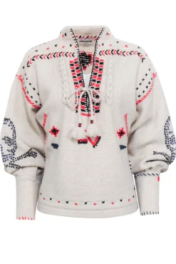 Zadig & Voltaire - Oatmeal Cashmere & Wool Blend Embroidered "Amanda" Sweater Sz S