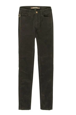 Zadig & Voltaire - Olive Green Corduroy High Waisted “Eva” Skinny Pants w/ Leather Trim Sz 2