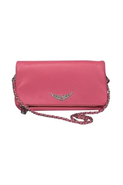 Zadig & Voltaire - Pink Grained Leather Double Chain Shoulder Bag