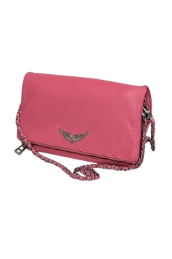 Zadig & Voltaire - Pink Grained Leather Double Chain Shoulder Bag