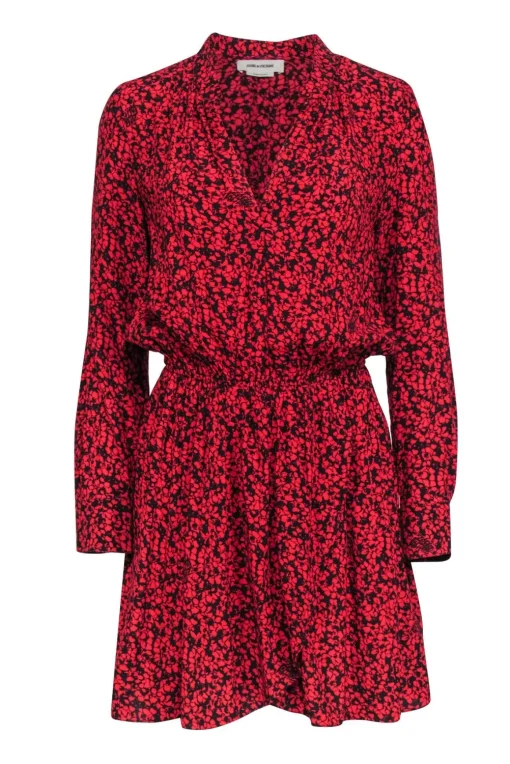 Zadig & Voltaire - Red & Black Floral Print "Rinka" Mini Dres Sz S