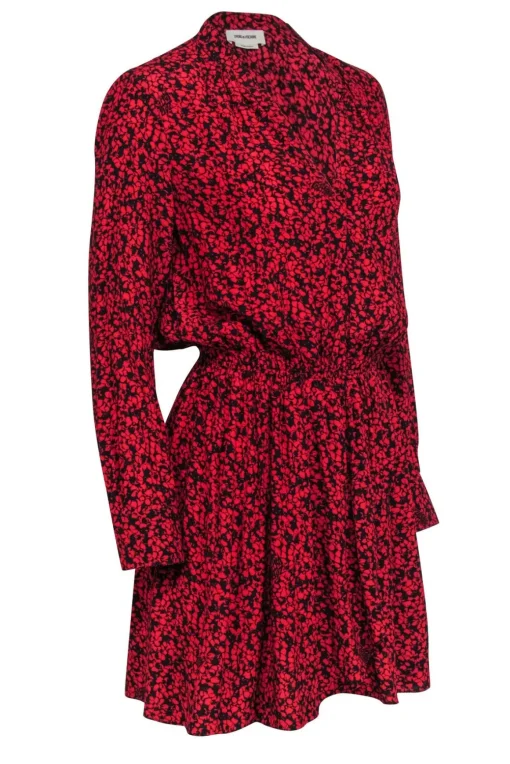 Zadig & Voltaire - Red & Black Floral Print "Rinka" Mini Dres Sz S