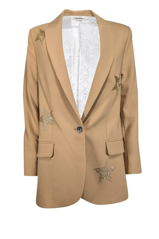 Zadig & Voltaire - Tan Blazer w/ Gold Rhinestone Hearts Sz M