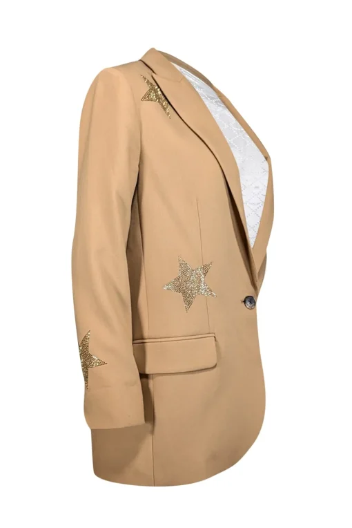 Zadig & Voltaire - Tan Blazer w/ Gold Rhinestone Hearts Sz M