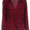 Zadig & Voltaire -Red & Black Leapord Print V-Neck Blouse Sz M