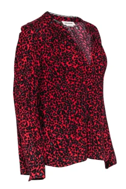 Zadig & Voltaire -Red & Black Leapord Print V-Neck Blouse Sz M