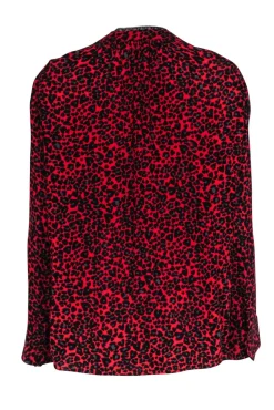 Zadig & Voltaire -Red & Black Leapord Print V-Neck Blouse Sz M