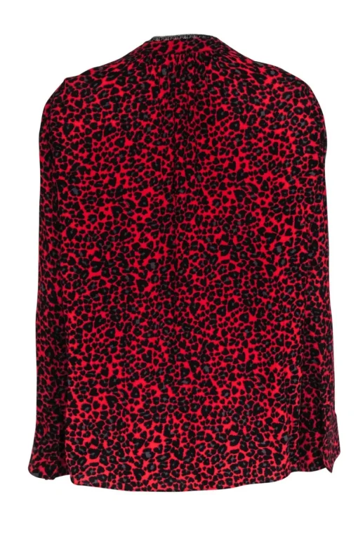 Zadig & Voltaire -Red & Black Leapord Print V-Neck Blouse Sz M