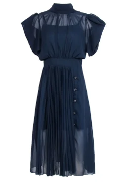Zalinah White - Navy Blue Short Sleeve Dress Sz S