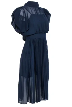 Zalinah White - Navy Blue Short Sleeve Dress Sz S