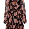 Zimmermann - Black & Blush Floral Print Sheer Mini Dress w/ Ruffles Sz 1