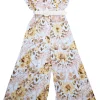 Zimmermann - Cream & Yellow Floral Print Linen Jumpsuit Sz 6