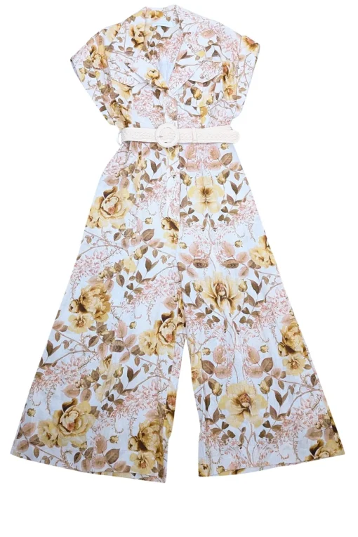 Zimmermann - Cream & Yellow Floral Print Linen Jumpsuit Sz 6