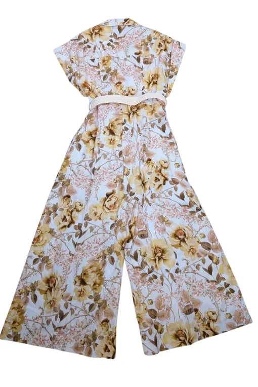 Zimmermann - Cream & Yellow Floral Print Linen Jumpsuit Sz 6