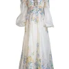 Zimmermann - Cream w/ Pastel Floral Print Organza Gown Sz 10