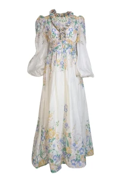 Zimmermann - Cream w/ Pastel Floral Print Organza Gown Sz 10