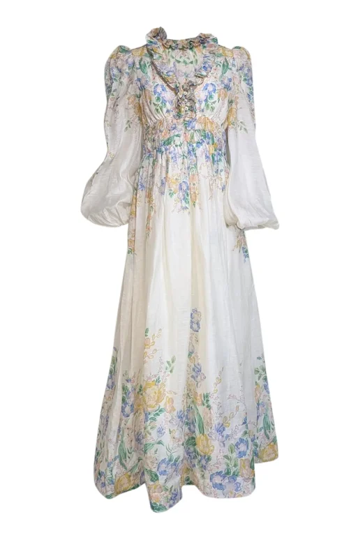 Zimmermann - Cream w/ Pastel Floral Print Organza Gown Sz 10