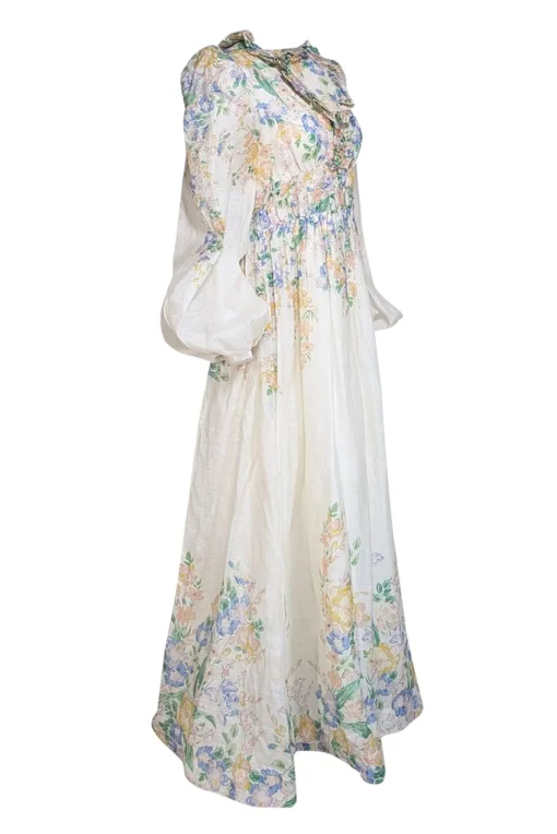 Zimmermann - Cream w/ Pastel Floral Print Organza Gown Sz 10