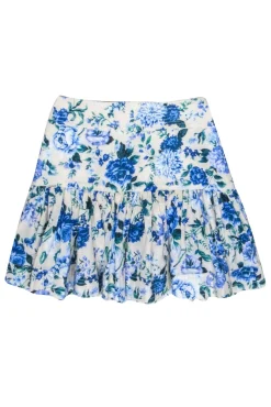 Zimmermann - Cream w/Blue Floral Print Linen Skirt Sz 6