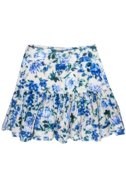 Zimmermann - Cream w/Blue Floral Print Linen Skirt Sz 6