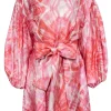 Zimmermann - Pink & Orange Tie-Dye Print Balloon Sleeve Dress Sz 2