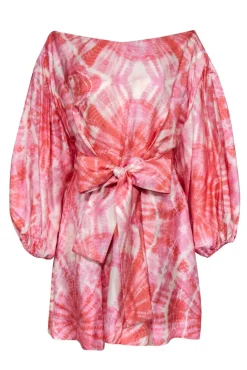 Zimmermann - Pink & Orange Tie-Dye Print Balloon Sleeve Dress Sz 2