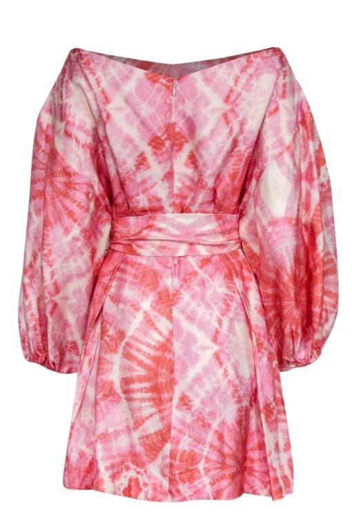 Zimmermann - Pink & Orange Tie-Dye Print Balloon Sleeve Dress Sz 2