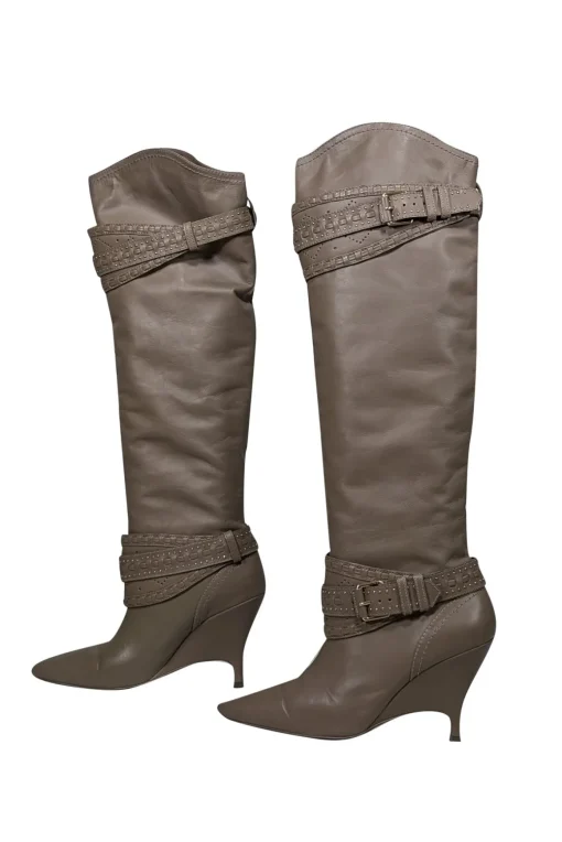 Zimmermann - Taupe Leather Knee High Heeled Boots Sz 10