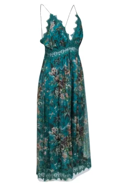 Zimmermann - Teal Floral Print Silk Cami Style Jumpsuit w/ Wide Leg Sz 2