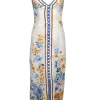 Zimmermann - White, Blue, & Orange Sleeveless Button Front "Halcyon" Dress Sz 2P