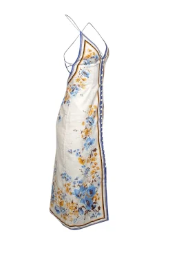 Zimmermann - White, Blue, & Orange Sleeveless Button Front "Halcyon" Dress Sz 2P