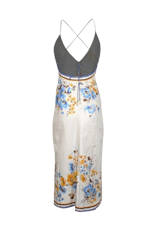 Zimmermann - White, Blue, & Orange Sleeveless Button Front "Halcyon" Dress Sz 2P